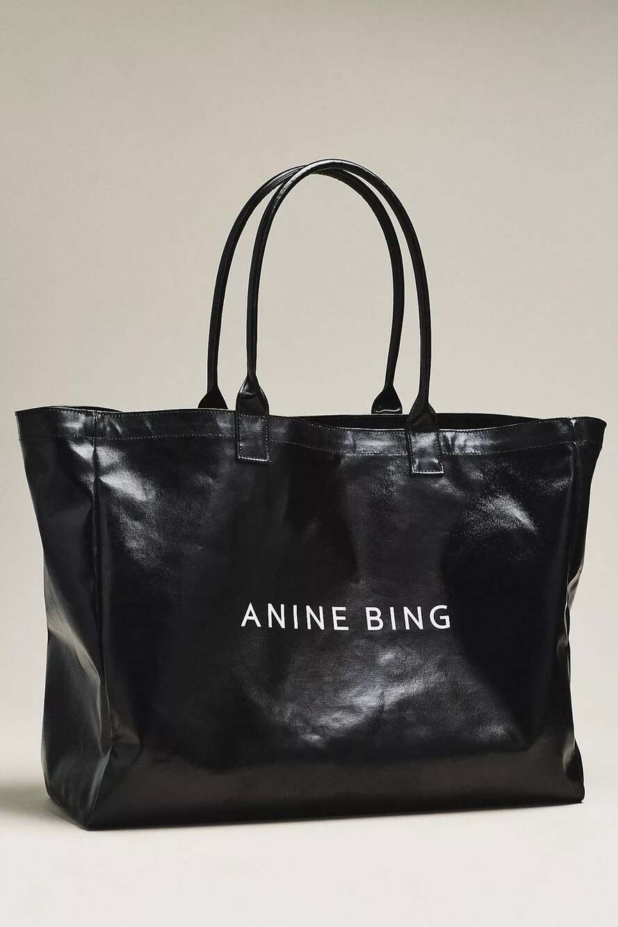 Anine Bing Leo Coated Canvas Tote Bag Black NWT